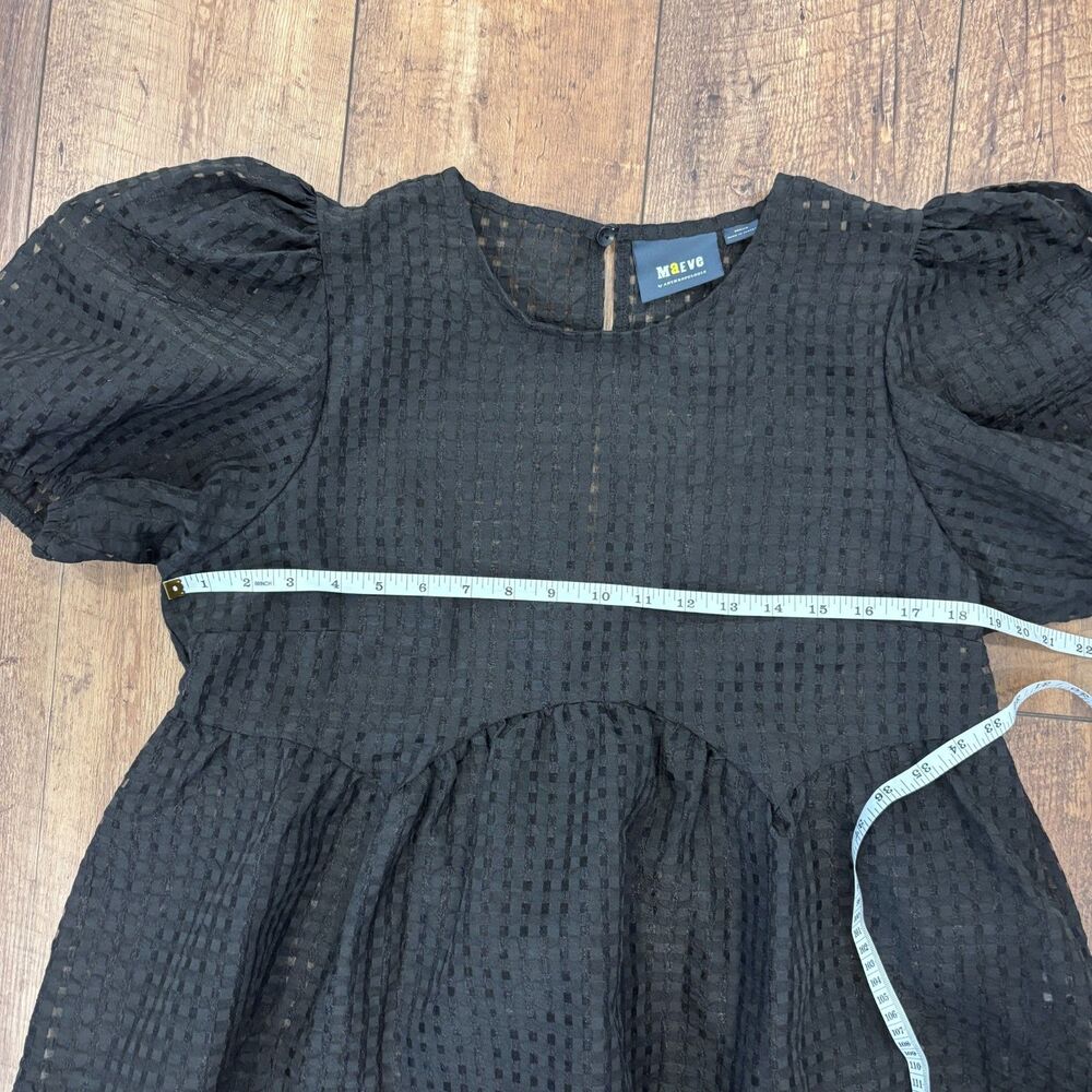 Anthropologie Maeve Short-Sleeve Babydoll Blouse Womens Medium Black Puff Sleeve - Picture 8 of 9